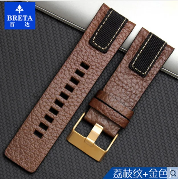 Style two Gold BRETA ремешок для часов кожаный для дизеля для DZ4318 DZ4283 DZ4281 DZ4323 DZ7343 26 мм часы браслет ретро - Цвет ремешка: Style two Gold