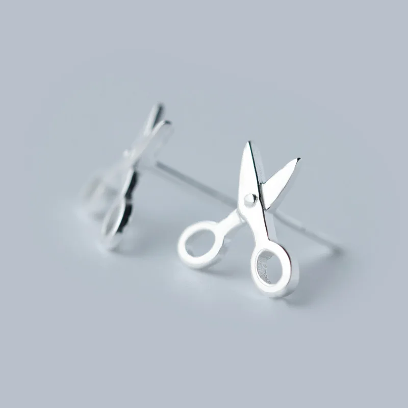 Женские серьги гвоздики из серебра 100% пробы с ножницами|earrings gift|fashion stud earringsstud