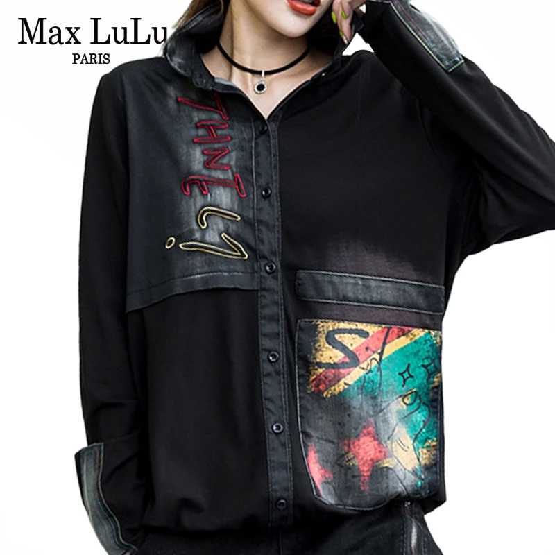  Max LuLu Luxury Korean Brand Streetwear Fashion Ladies Punk Denim Shirts 3d Printed Womens Tops And