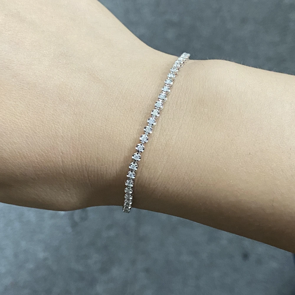 Cheap Price 18K White Gold H SI 1.5mm 100% Natural Diamond 17cm Tennis Bracelet for Gift