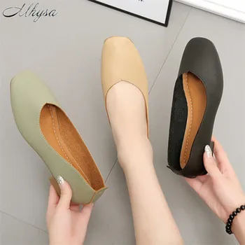 

Mhysa 2020 New Spring Fashion Women's Square Toe Flat Shoes Soft Leather Shallow Mouth Woman Ballet Flats Loafers zapatos mujer