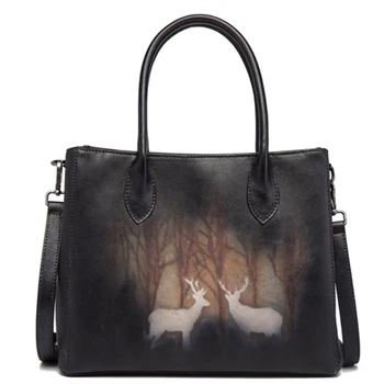 

Fasion New Women Genuine Leather Top Handle Bag Handbag Tote Deer Pattern Natural Skin Cross Body Messenger Shoulder Bags