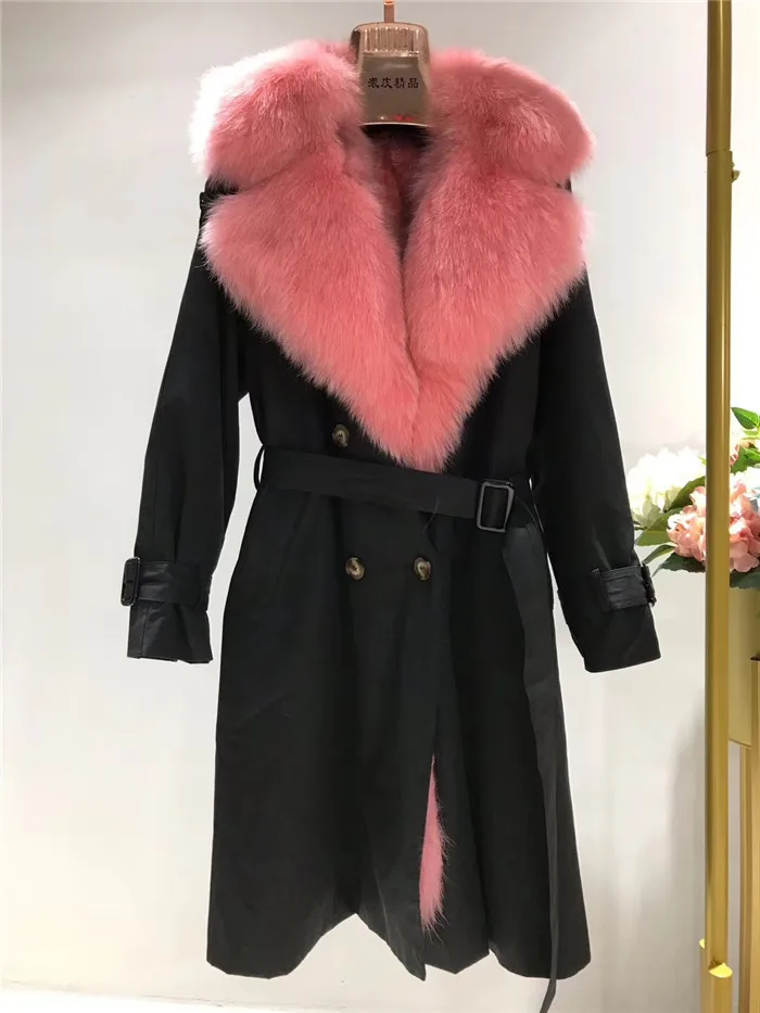Зимнее женское элегантное пальто из натурального меха, Женская парка с подкладкой из лисьего меха, двубортная ветровка, роскошное Женское пальто из лисьего меха