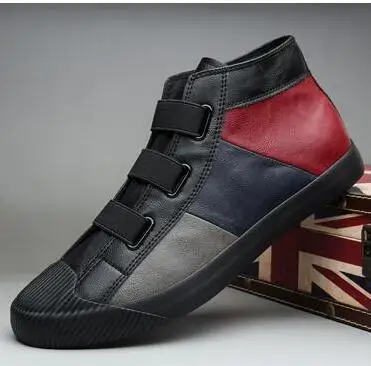 high tops black Г., Весенняя Новая модная мужская кожаная повседневная обувь без шнуровки модная обувь крутые лоферы на плоской подошве - Цвет: high tops black