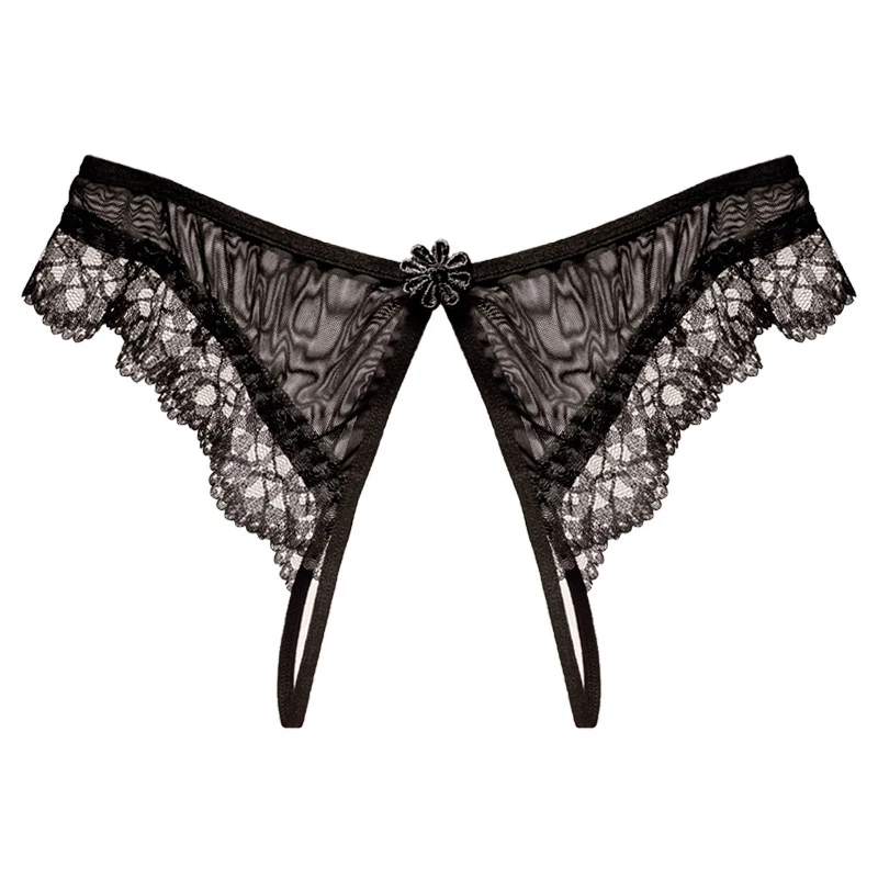 Women Sexy Lace Open Crotch Panties White Straps Crotchless Brief Thong With Bow Tie Female Free Size Sexy T-Back