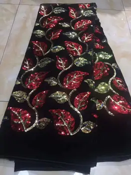 

(5yards/pc) Leaves pattern African sequins French net lace fabric with shining embroidery for party dress FHS043