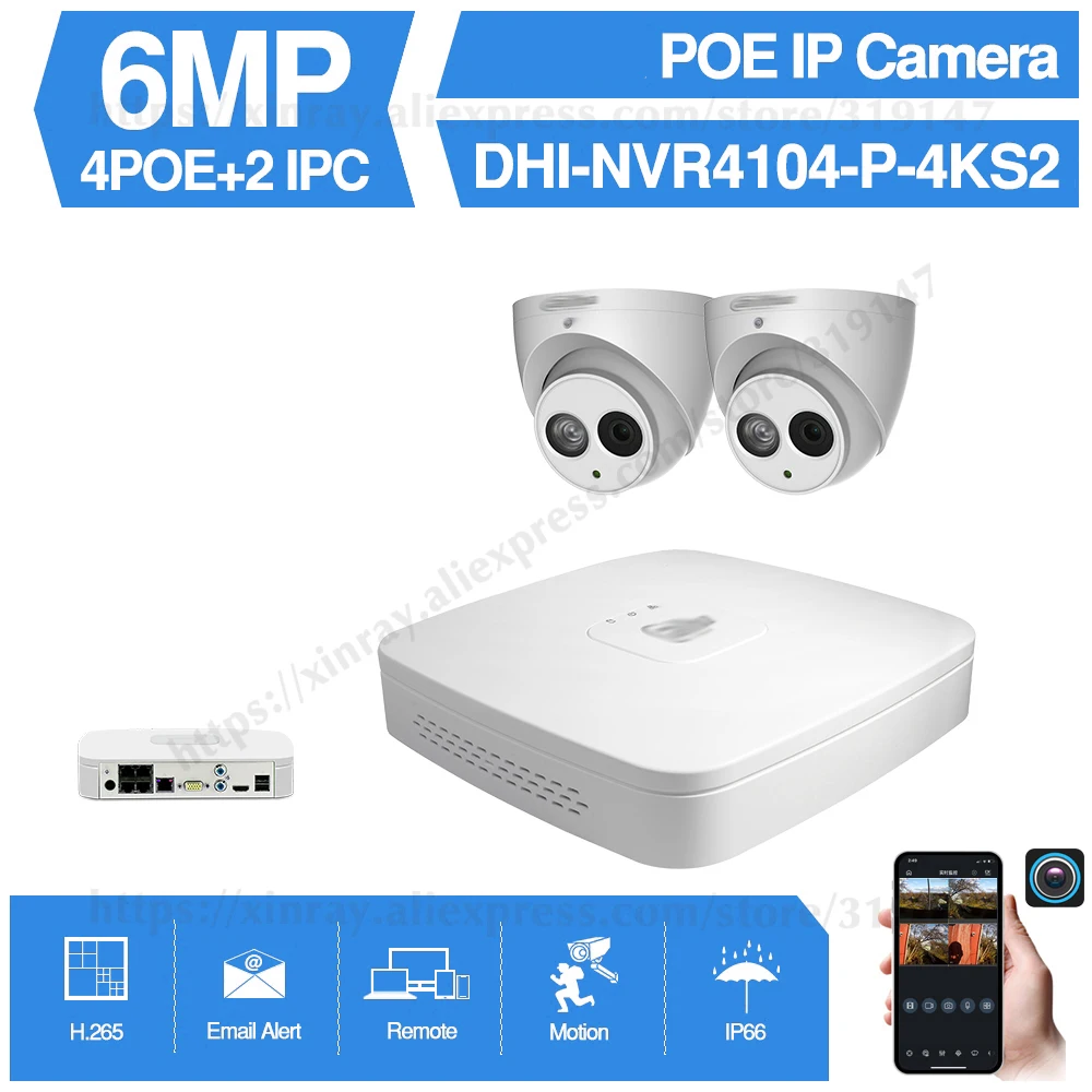 Сетевой видеорегистратор Dahua 4MP 4 + 2/4 безопасности Камера Системы 6MP IP IPC HDW4631C A 8CH POE NVR4104 P 4KS2 наблюдения P2P