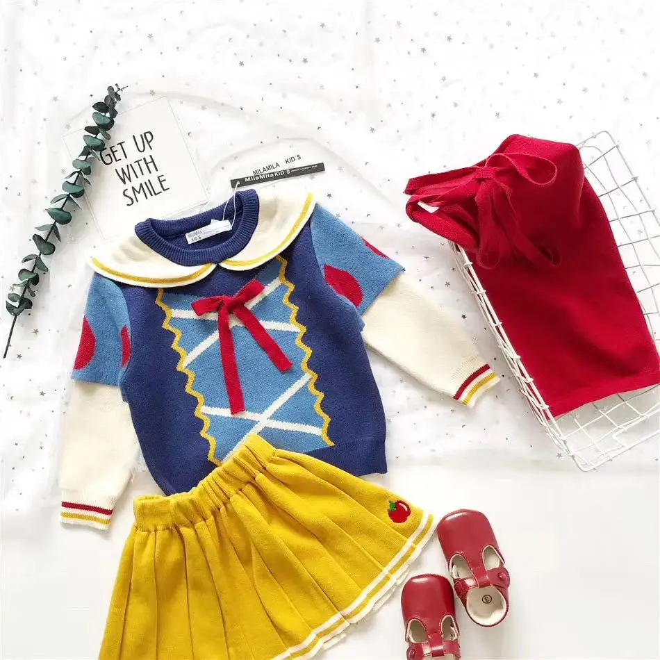 

Autumn And Winter Baby Girls Snow White Princess Sweater Set Children Small CHILDREN'S Sweater Skirt Two-Piece Set Cloak Splitta
