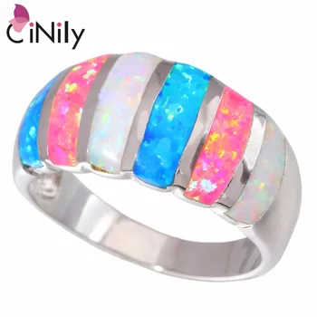 

CiNily Created White Blue Pink Fire Opal Silver Plated Ring Wholesale Retail Hot Sell For Women Jewelry Ring Size 6-11 OJ7883