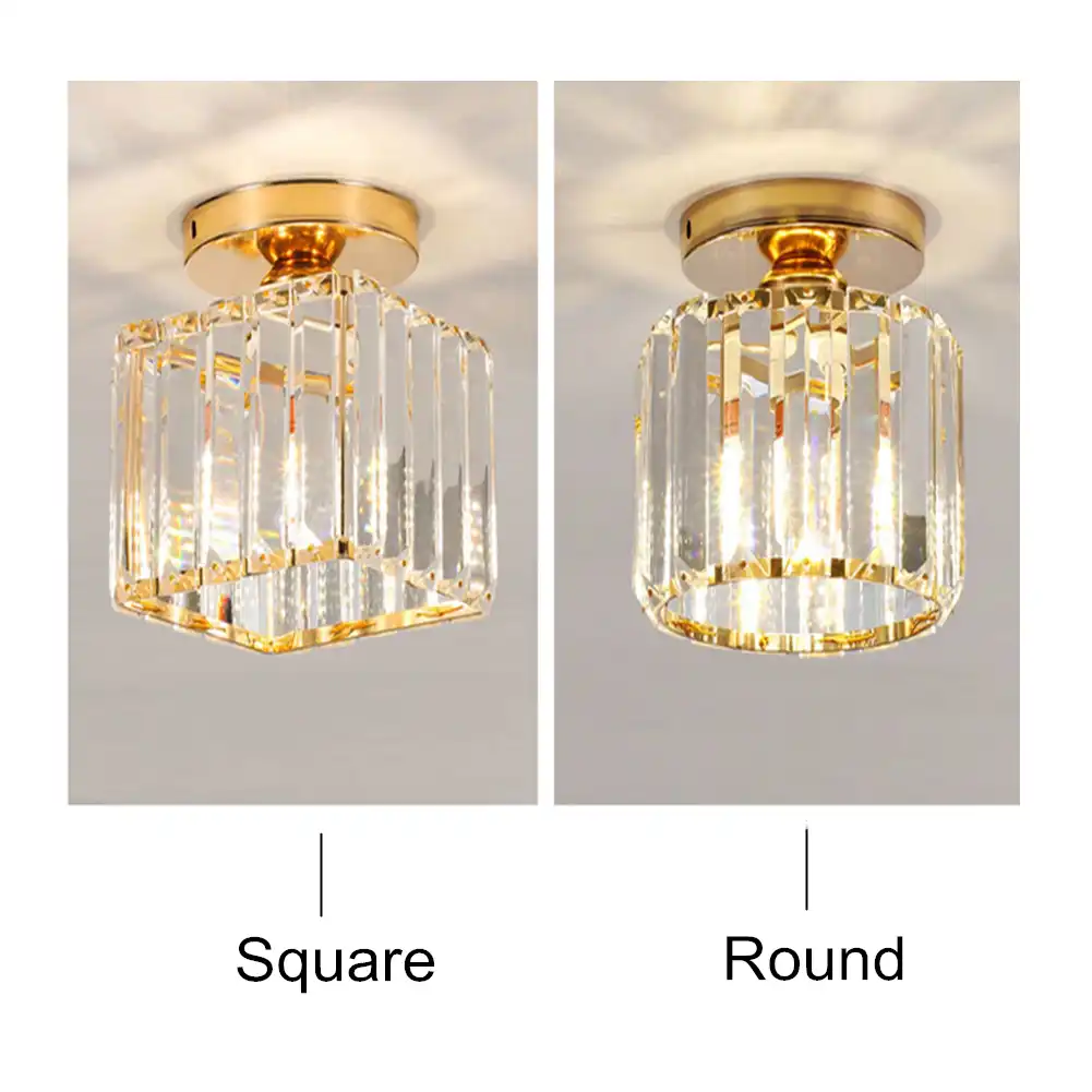 Ganeed Modern Semi Flush Mount Ceiling Light Crystal Glass Ceiling Lamp Mini Light For Hallway Entryway Bedroom Square Gold