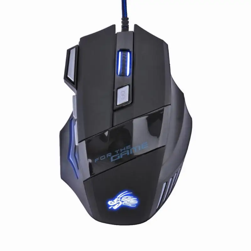 Professional 7 Buttons Adjustable USB Cable LED Optical Gamer Mouse 5500DPI Wired Gaming Mouse for Computer Laptop PC Mice Black