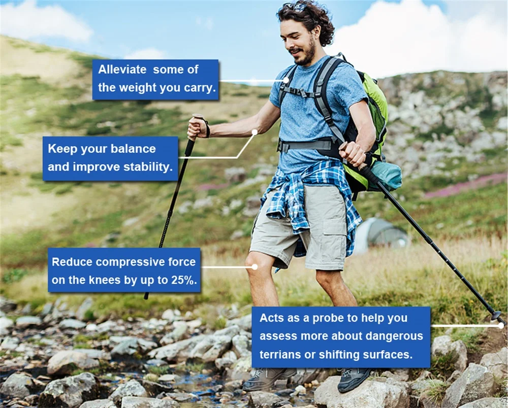 Anti Shock Walking Stick Hiking Trekking Trail Ultralight 4-section Adjustable Canes Aluminum Alloy Folding Cane Walking Sticks 5