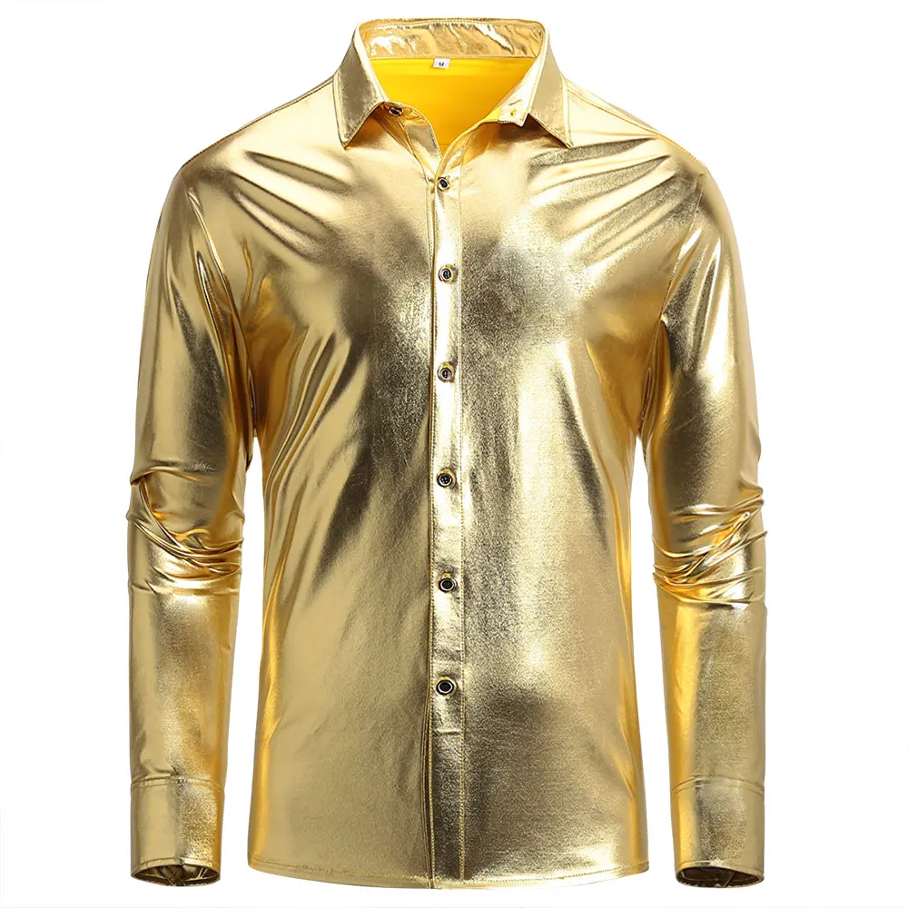 

Allthemen Mens Sequins Shirts Casual Fashion Loose Solid Color Shirts EU Size Mens Long Sleeve Party Wedding Shirts Homme