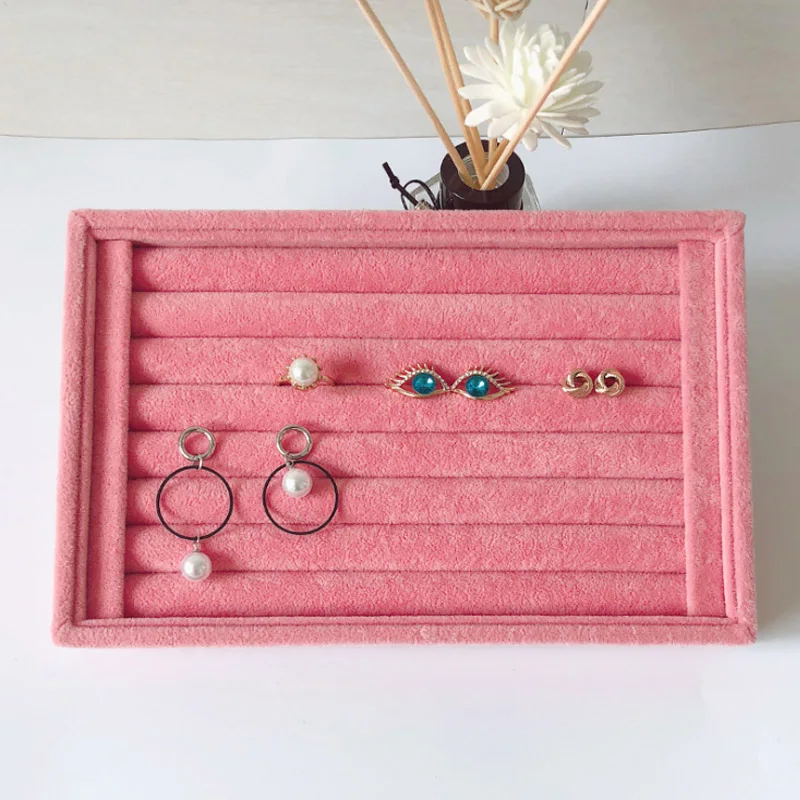 New Velvet Jewelry Flat Trays Box Earring Rings Storage Box Jewelry Case Display Convenient Charming Women Rings Trays Makeup 