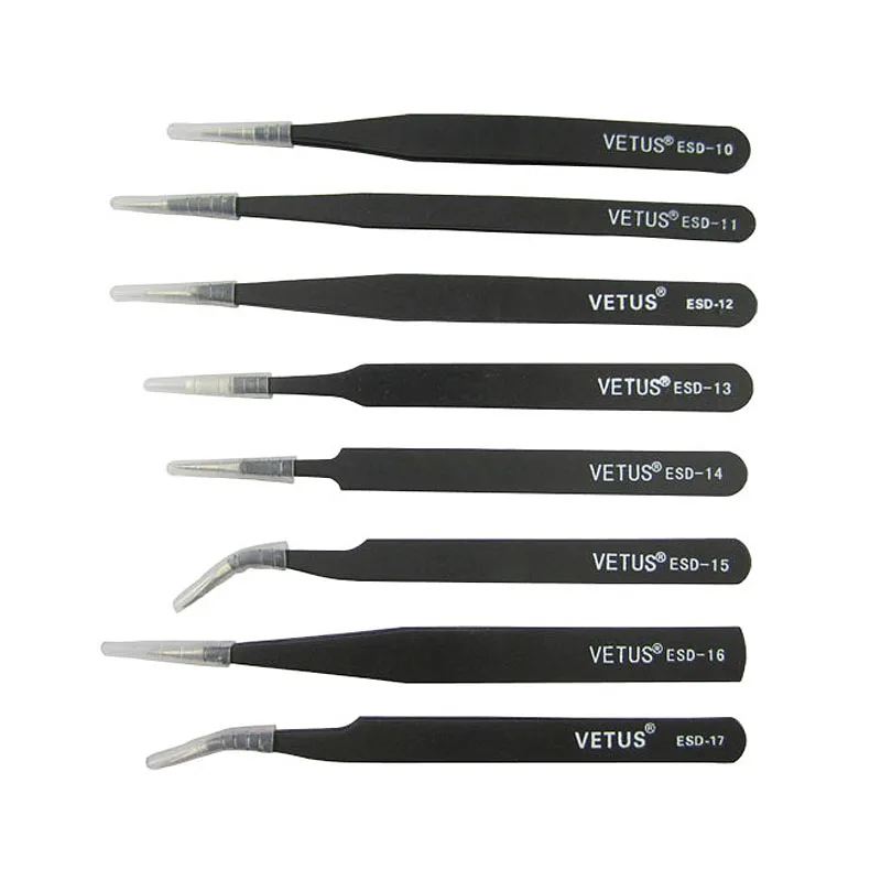 VETUS BGA Precision ESD stainless steel anti-static tweezers SMD reworking soldering hand tools stainless steel precision esd pointed tweezers electronic disassembly tools diy accessories installation and maintenance tools