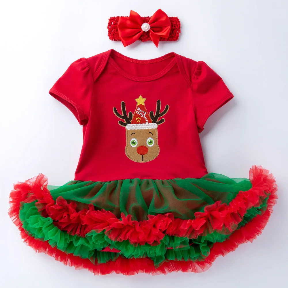 Hylidge/4 шт./компл., рождественские платья для маленьких девочек рождественское платье для маленьких девочек 0-2 лет, хлопковый комбинезон с длинными рукавами, Сетчатое платье