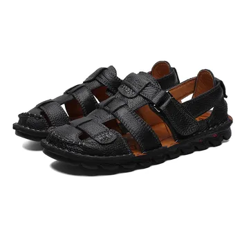 

Genuine Leather Mens Casual Shoes Sandles Classic Summer Shoes Soft Beach Slippers Men Outdoor Man Roman Sandal Big Size 38-48