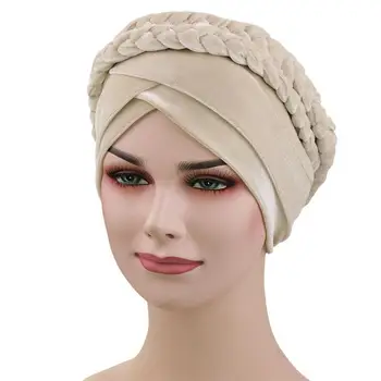 

Women Braid Velvet Muslim Stretch Turban Hat Chemo Cap Head Scarf Wrap Cap female headband tube cap turbante mujer