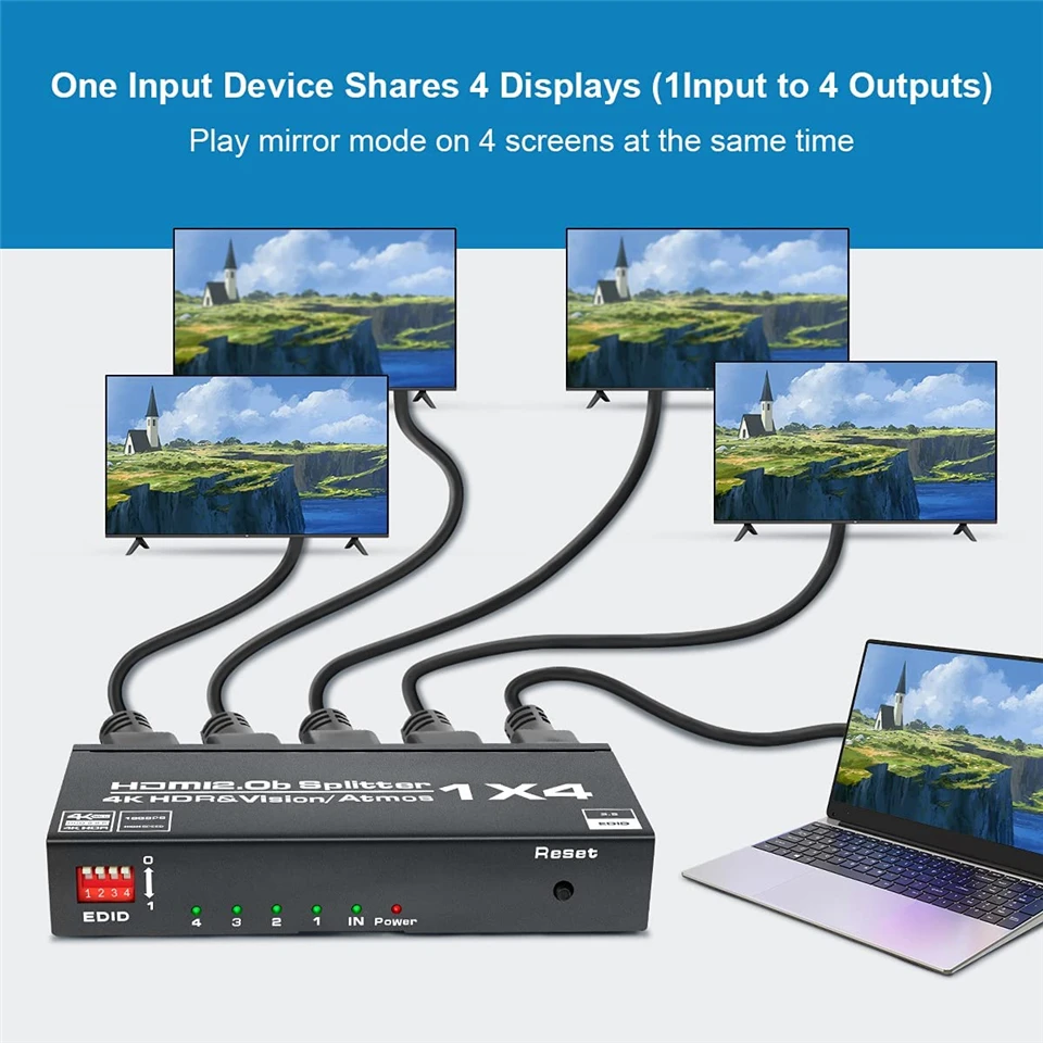 4K HDMI Splitter 1x4 HDMI Switch 1 in 4 Out Video Distributor