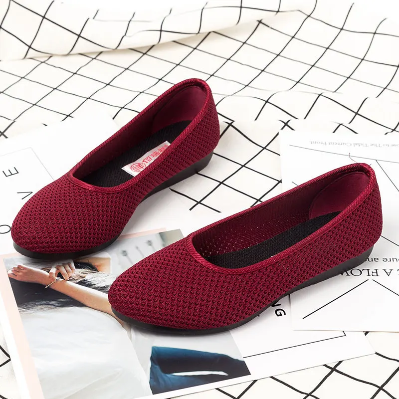 

Old Beijing Cloth Shoes Women's Hotel Work li yi xie Fly Weaving Surface Slip-on Anti-slip Breathable Shoes Women's Low-Cut