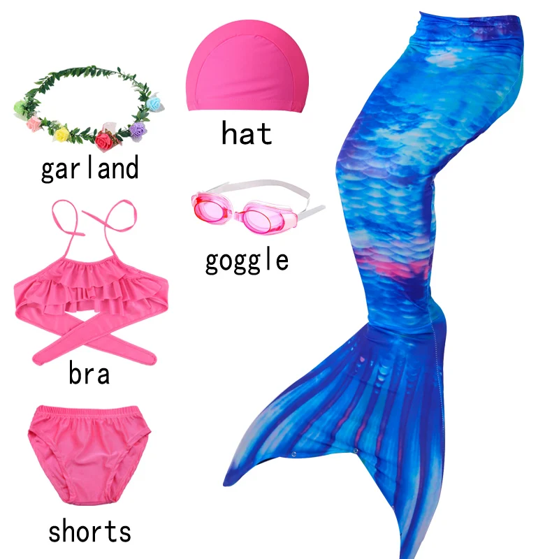 6pcs with goggles-F Рождественский карнавальный детский купальник, бикини, Флиппер, хвост русалки, шорты, топ для плавания, хвост русалки, костюмы для плавания для девочек - Цвет: 6pcs with goggles-F