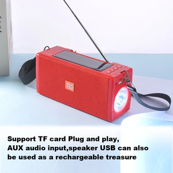 

2020 new TG188 wireless solar charging outdoor multi-function FM radio stereo bluetooth speaker with LED flashlight, support TWS