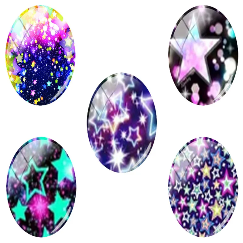

TAFREE Oval Shaped 18x25 mm Photo s/lot Shinning Stars DotsLights Glass Cabochon Dome Flat Back Jewelry Making Findings WJX1