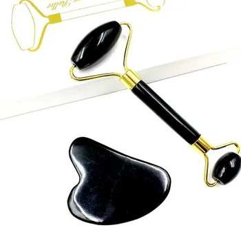

Natural Stone Jade Roller Facial Massage Tool Set Face Massager Gua Sha Massage Board Scraper Jade Roller Gift Box Gua Sha Kit