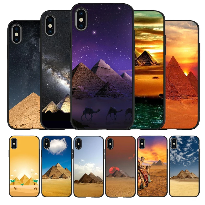 Черный силиконовый чехол с египетскими пирамидами для телефона iPhone 13 12 XR XS Max 5 5S SE