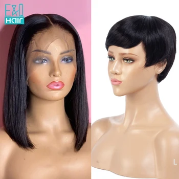 

2 Pieces Short Bob 13X4 Lace Front Human Hair Wigs For Women Pre Plucked Brazilian Remy Full Human Hair Wig Bleached Knots 130%