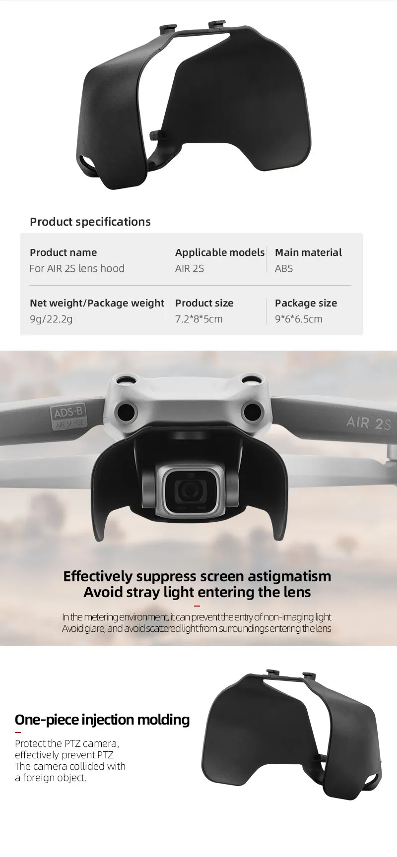 Description Picture 4 of itemLens Sun Hood Protection for DJI Mavic Air 2/2S Lens Cover Sun Visor Sunshade Anti-glare Gimbal Camera Guard Cap Drone Accessory