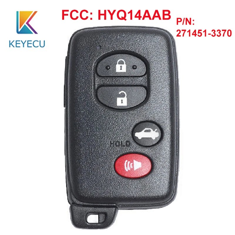 KEYECU для Защитные чехлы для сидений, сшитые специально для Toyota Corolla Avalon 2007-2011 2012 2013 Smart Prox пульта дистанционного управления 4 кнопки FCC, аддитивного цветового пространства(ID: HYQ14AAB P/N: 271451-3370 электронная доска