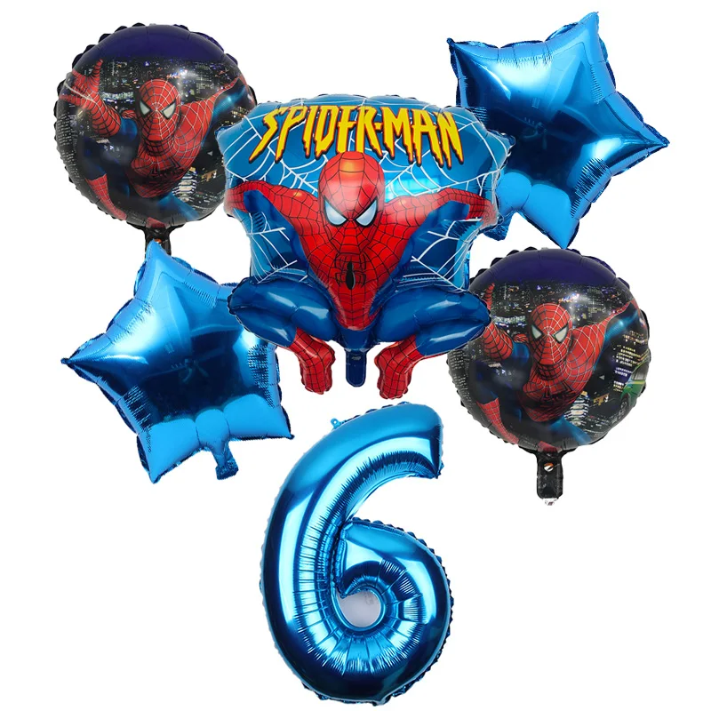 blue 6 шт./лот шары с изображениями Человека-паука 32 дюймов номер Человек-паук вечерние надувные воздушные шары с гелием День Рождения украшения дети баллон globos - Цвет: blue