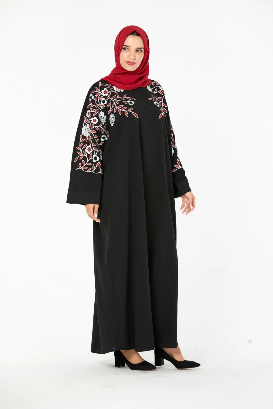 Siskakia мусульманское платье Абая черное растительное с вышивкой свободного размера плюс рукав летучая мышь женские халаты осень
