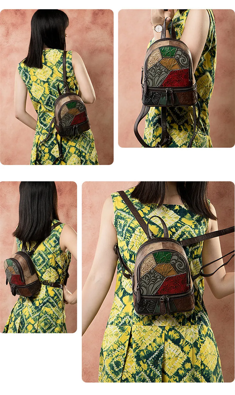 PNDME designer handmade stitching genuine leather women's backpack retro casual outdoor cute small bookbags luxury lady bagpack