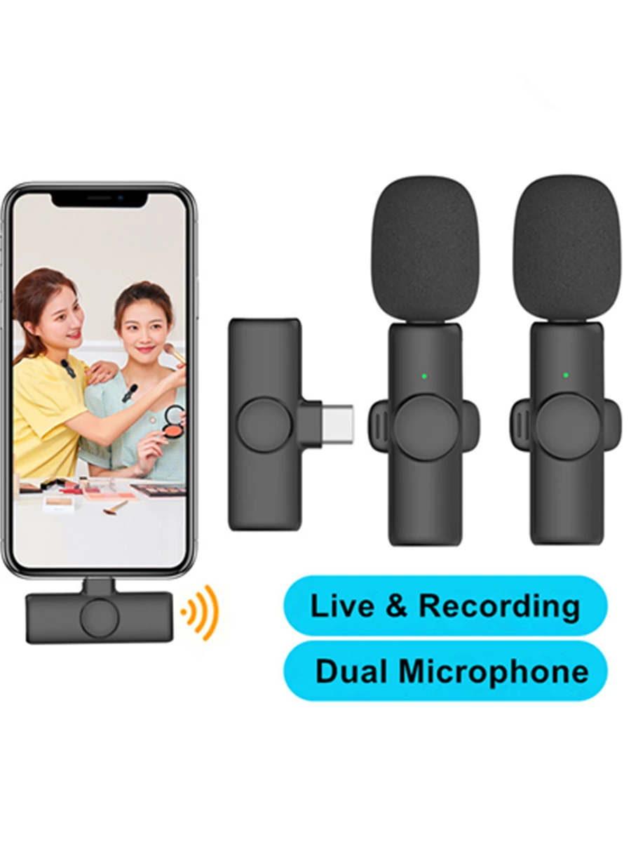 Wireless Lavalier Microphone for iPhone Android Phone Mini Wireless Mic with YouTube Facebook Vlog TikTok