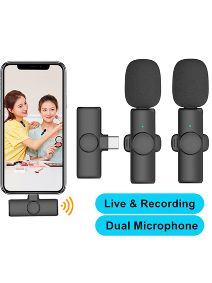 Ponovo Wireless Lavalier Microphone Compatible with iPhone, Dual Mini Lapel  Mic for Phone Video Recording, Wireless Clip On Microphone for TikTok