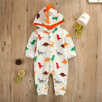 

Cute Newborn Baby Boy Girl Kid Dinosaur Doodle Romper Hooded Long Sleeve Jumpsuit Cotton Clothes Autumn For Baby Infant