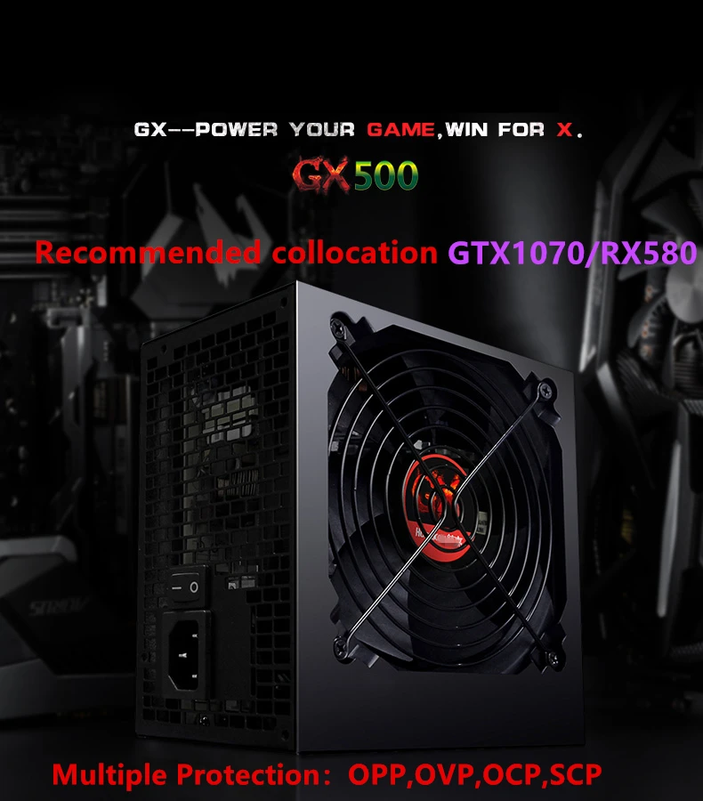 PSU для Huntkey ATX INTEL AMD Dorsal line широкая тишина 1080GPU 500 Вт блок питания GX500