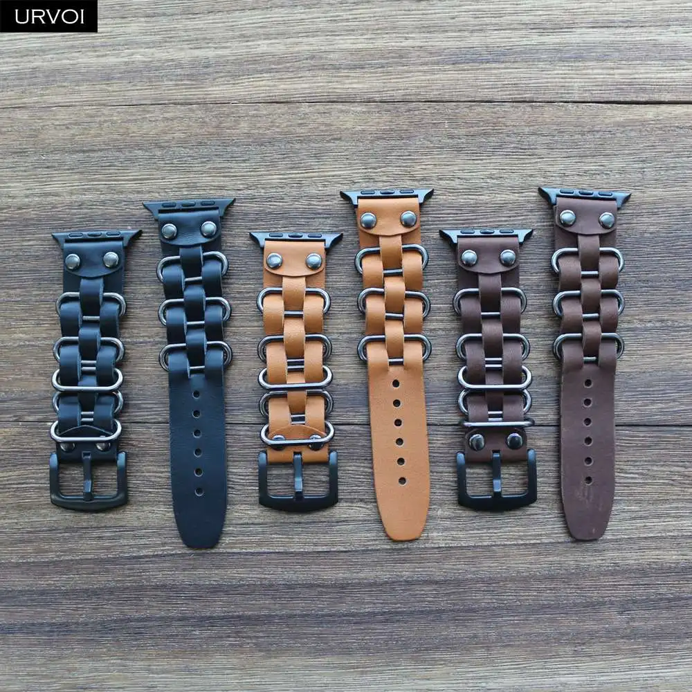 Ремешок URVOI для Apple Watch series 5 4 3 2 1 из натуральной кожи с кольцами ремешок iWatch