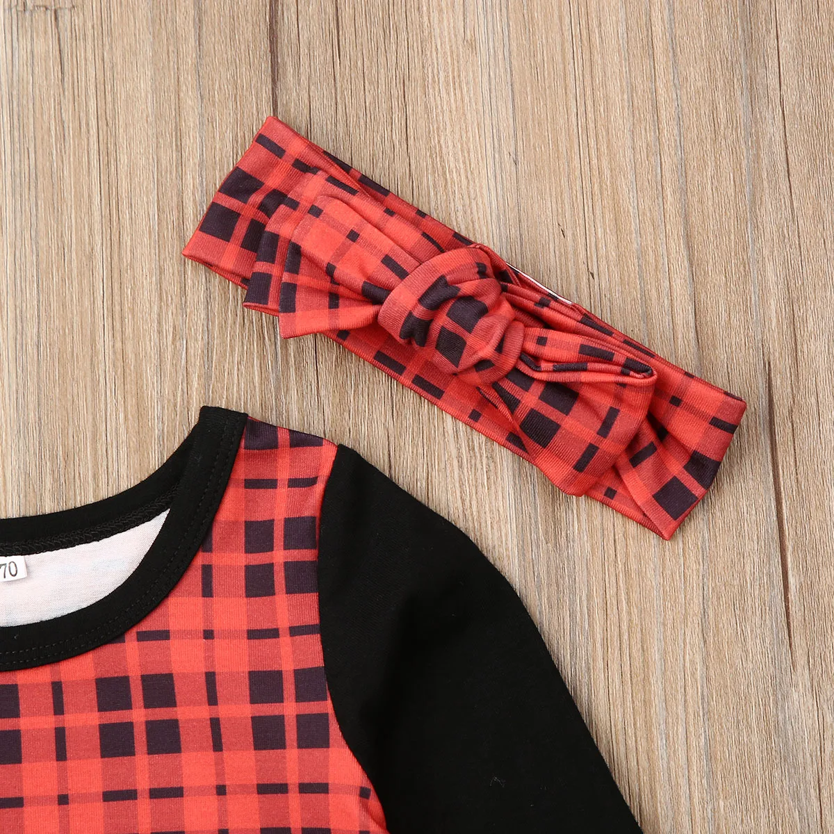 2PCS Xmas Newborn Kids Boy Girl Clothes Romper Plaid Jumpsuit Long Sleeve Outfit