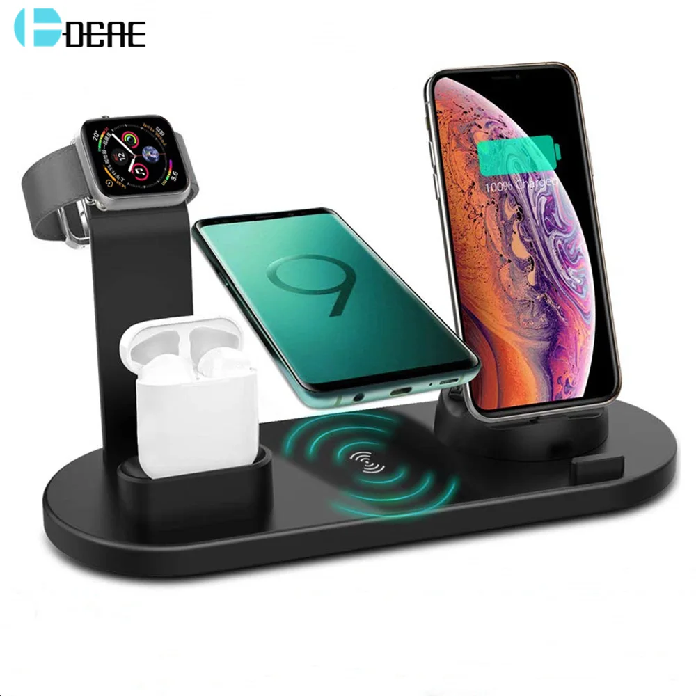 DCAE 4 in 1 Qi Wireless Charger For iPhone 11 X XS XR 8 10W Type C USB Fast Charging Dock Stand for Apple Watch 5 4 3 2 Airpods