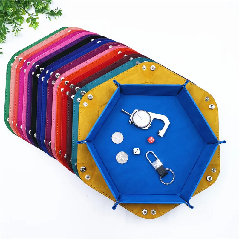 

100pcs dice tray dados de rol storage 14 colors hex velvet cloth tweezers disc folding storage box pu tray desktop storage box