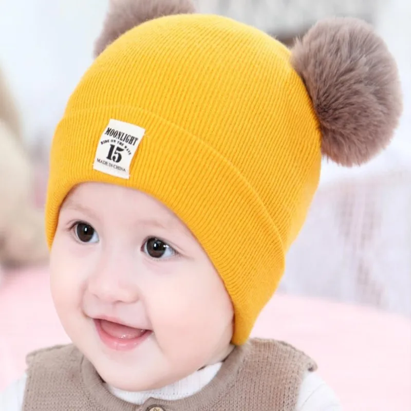 Newborn Fashion Baby hats 0-3-6-20 months men and women baby wool cap thick warm collar newborn hat autumn and winter - Color: yellow