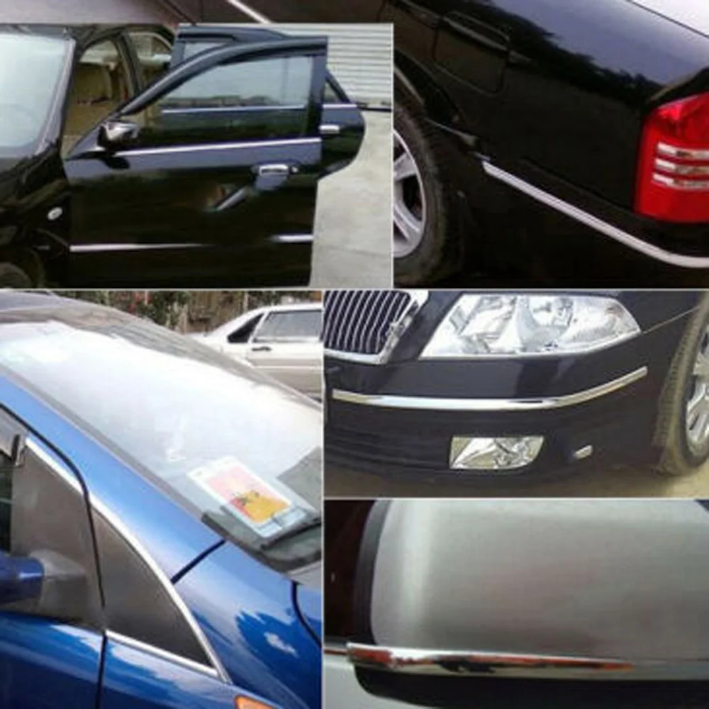 Автомобильный бампер полоса клейкая Серебристая хромированная формовочная отделка обертывания наружные части рулон