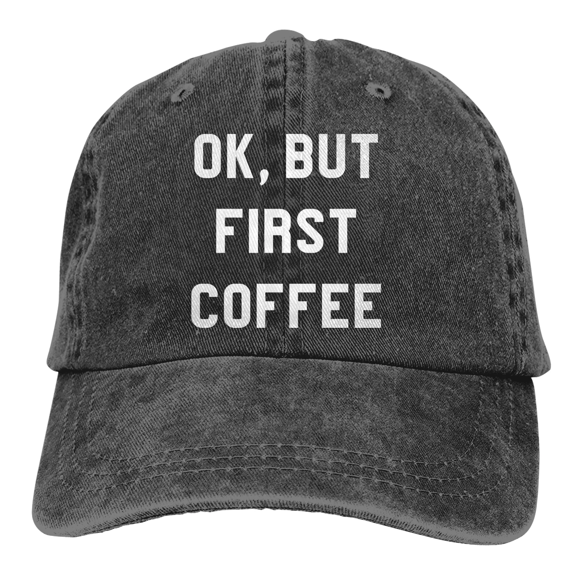 ОК, но сначала кофе Casquette черный унисекс Мужские Женские деним Strapback бейсболка Регулируемая Гольф папа шляпа