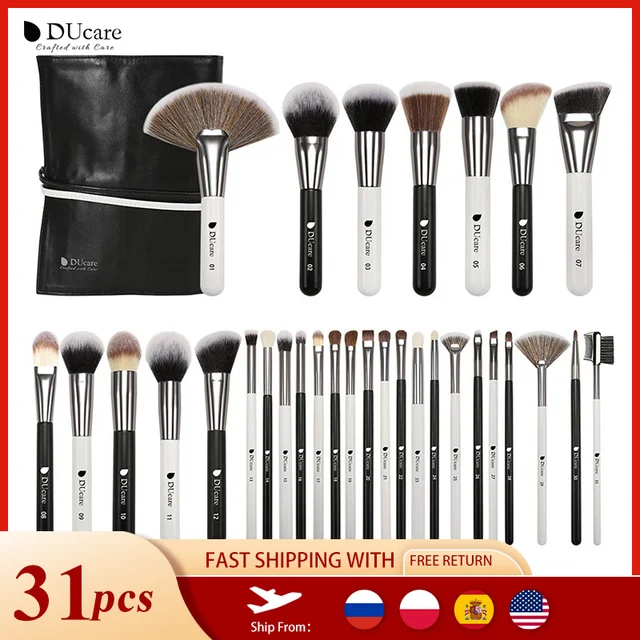 DUcare Makeup Brushes Black White Natural Goat Hair Brush Beauty Brush Set with Bag Eyeshadow Brushes  pincel maquiagem kit 1