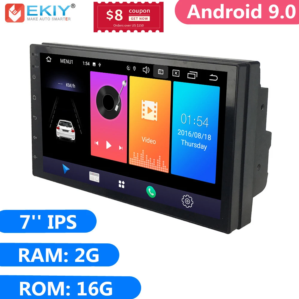 Tanie EKIY 7 IPS 2G 16G Android 9.0 2 Din uniwersalna samochodowa radiowa nawigacja gps samochodowy odtwarzacz multimedialny BT 4G wifi obd wieża stereo wideo
