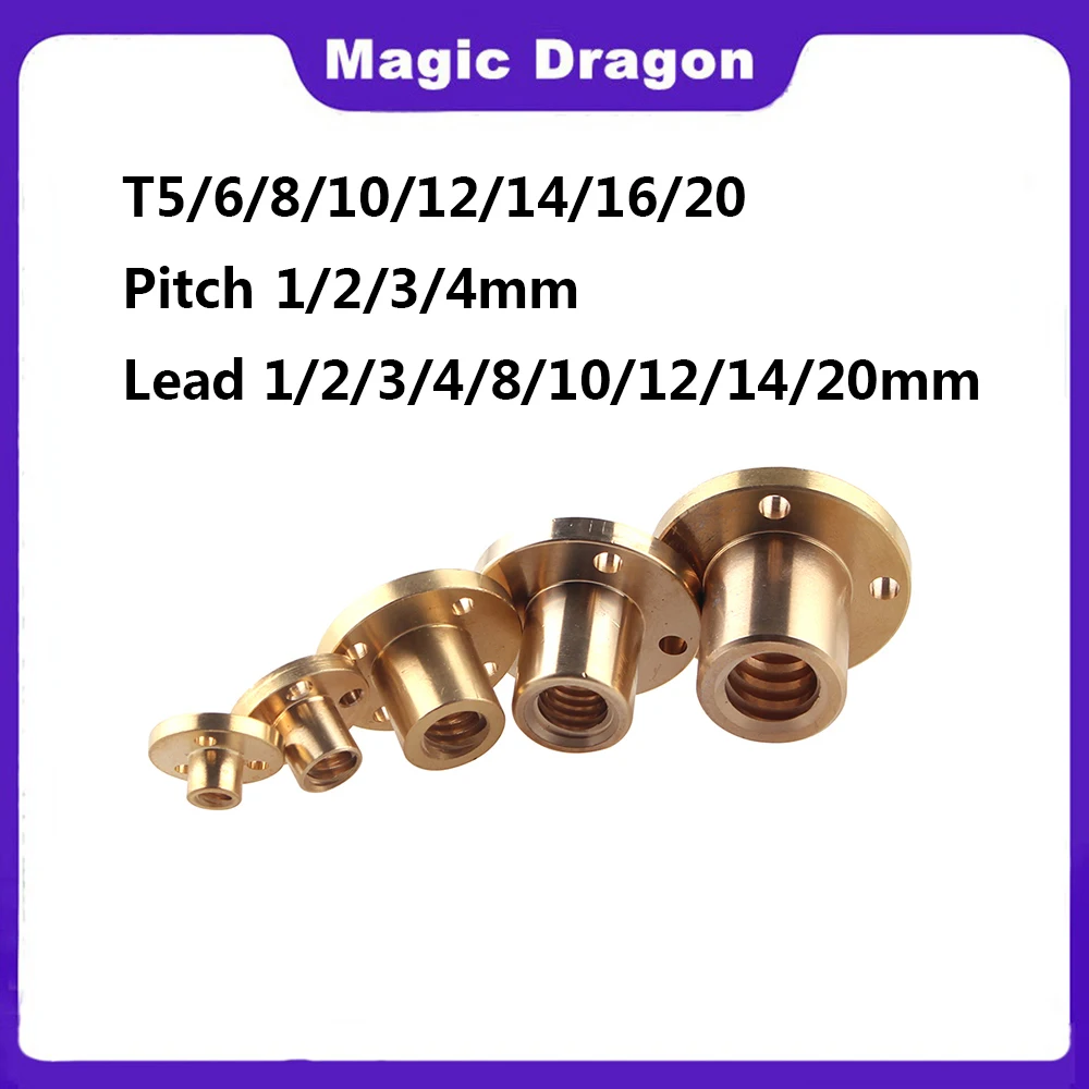 T5T6T8T10T12T14T20LeadScrewNutPitch1/2mmLead1/2/3/4/8/10mm/12mm/14mmBrassLeadScrewNutForCNCParts3DPrinter