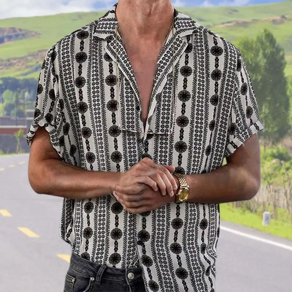 90s Vintage Print Men Lapel Shirts New 